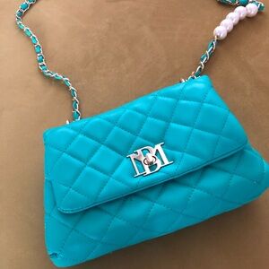 Blue Quilted Shoulder Bag with Chain Strap